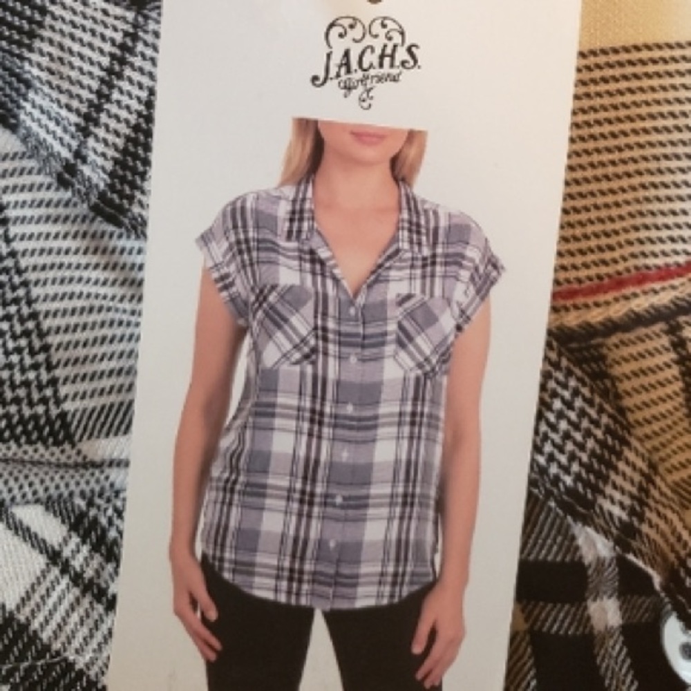 🆕 ZACHS GIRLFRIEND Black & White Plaid Sleeveless Button Up Top! New w/Tags-XXL